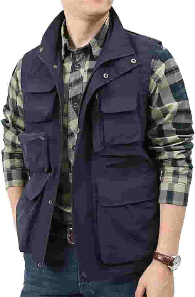 Colete masculino leve para viagem ao ar livre, trabalho, pesca, fotografia com vários bolsos