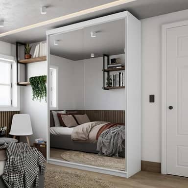 Guarda-roupa Solteiro 100% Mdf Bp com 2 Portas de Espelho Geneve Branco