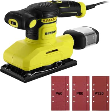Desoon Lixadeira Orbital Elétrica de Palma Quadrada 280W 6 Velocidades Ajustáveis 13000RPM Com Coletor De Pó 6pcs Lixa para Lixar Madeira Metal e Pintura-220V