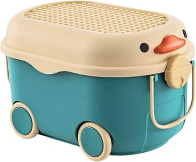 TOPAMIX Caixa Organizadora de Brinquedos e Livros para Crianças com Rodinhas Patinho Divertido (Verde)