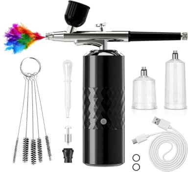 Kit de Aerógrafo Recarregável Sem Fio Compressor de Aerógrafo Portátil Escova de Ar para Pintura de Modelos, Arte de Unhas, Decoração de Bolos, Maquiagem, Barbeiro (Preto)