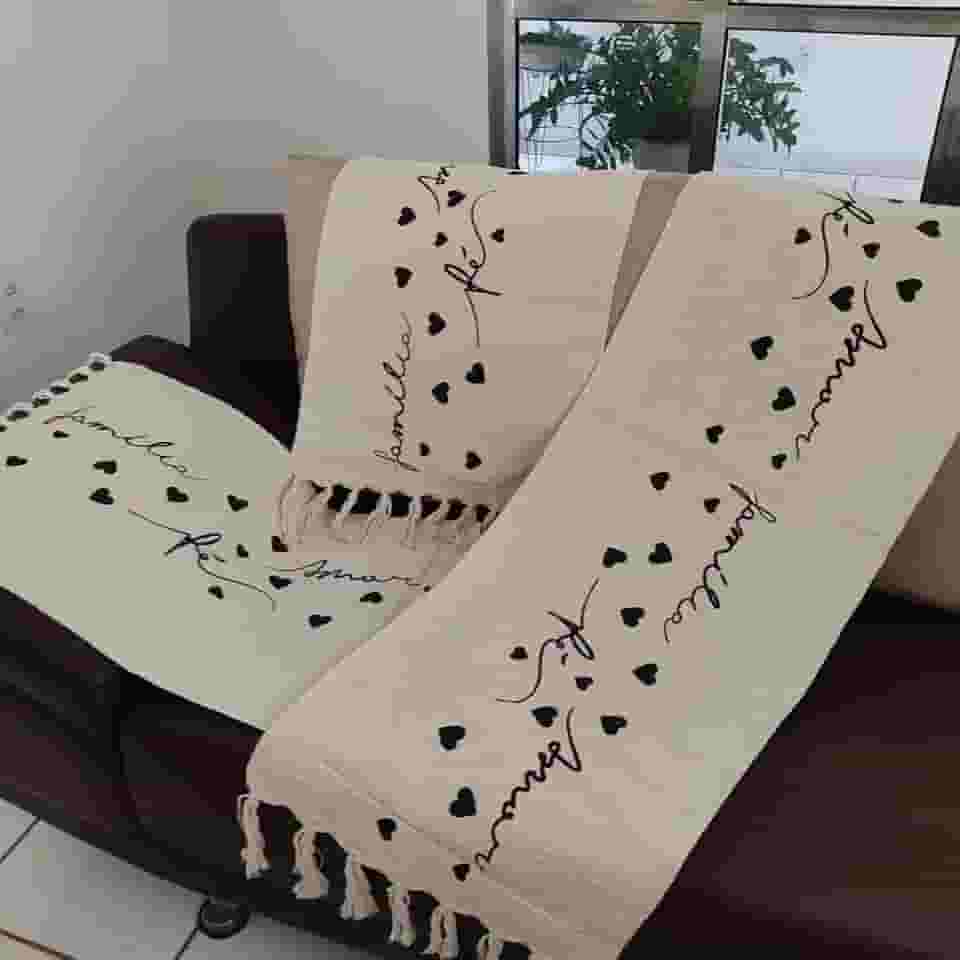 Tapete Para Cozinha Jogo Kit Conjunto Passadeira Com 3 Peças Estampado Desenho Geometrico Frases Algodão Decoração Casa Tear