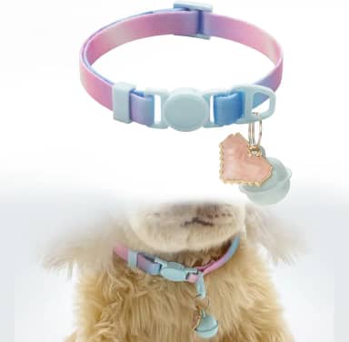 Coleira para animais de estimação de cor gradiente ajustável com sino simples versátil para gatos, cães, férias, uso diário, serve para circunferência do pescoço de 19 a 30 cm