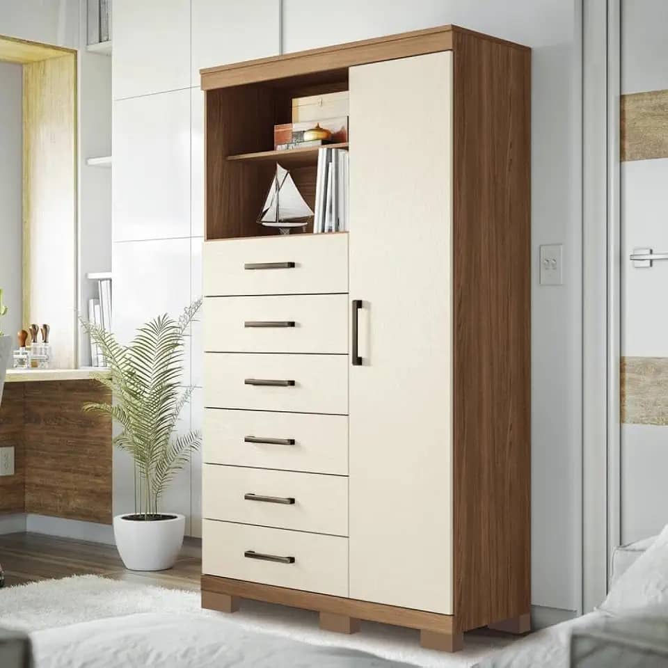 Cômoda 6 Gavetas 1 Porta 2 Nichos e Pés Marabá Jatobá/Areia