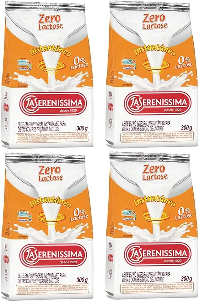 Combo 4 Un Leite em pó Zero Lactose integral instantâneo La Sereníssima 300g