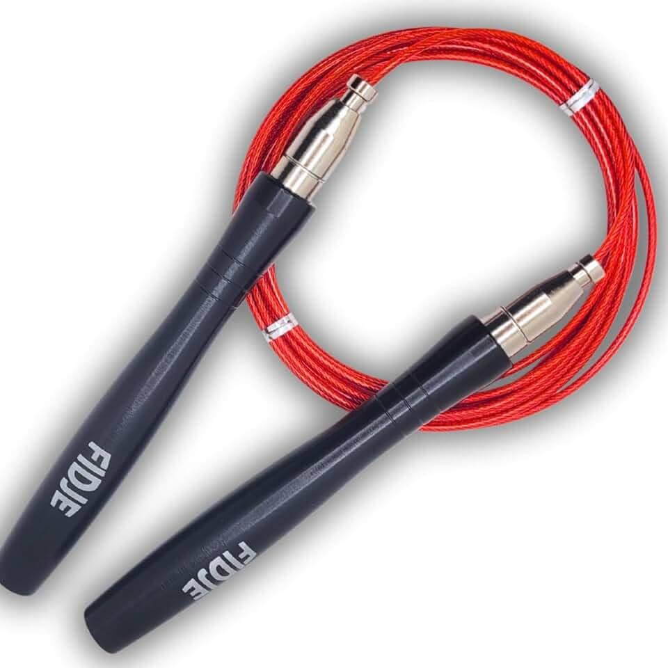 Corda de Pular Speed Rope Profissional para Double e Triple Under com Rolamentos e Cabo de Aço, 2 Cabos Inclusos, Ajuste Comprimento em Segundos com Autotravamento, Manoplas Anatômicas Alumínio, Fidje Sports