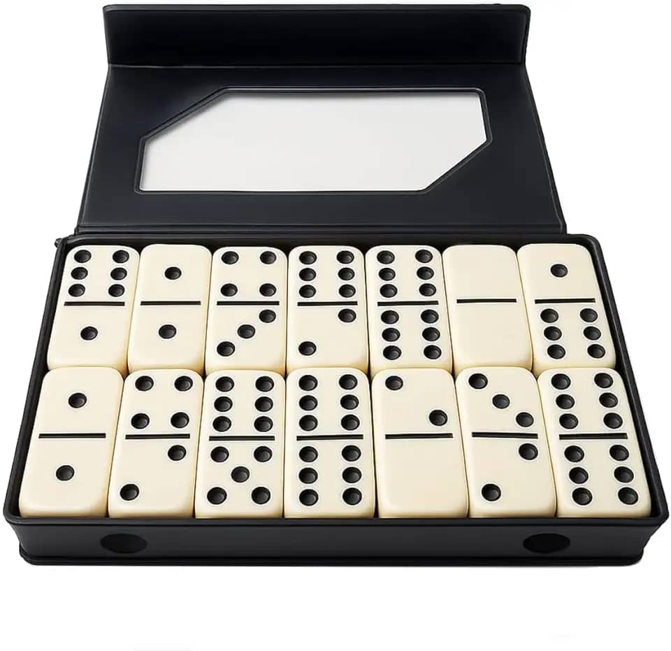 Dominó Jumbo Branco Profissional, 28 Peças, Maleta Preta, Tipo Osso Grosso, Resistente a Arranhões