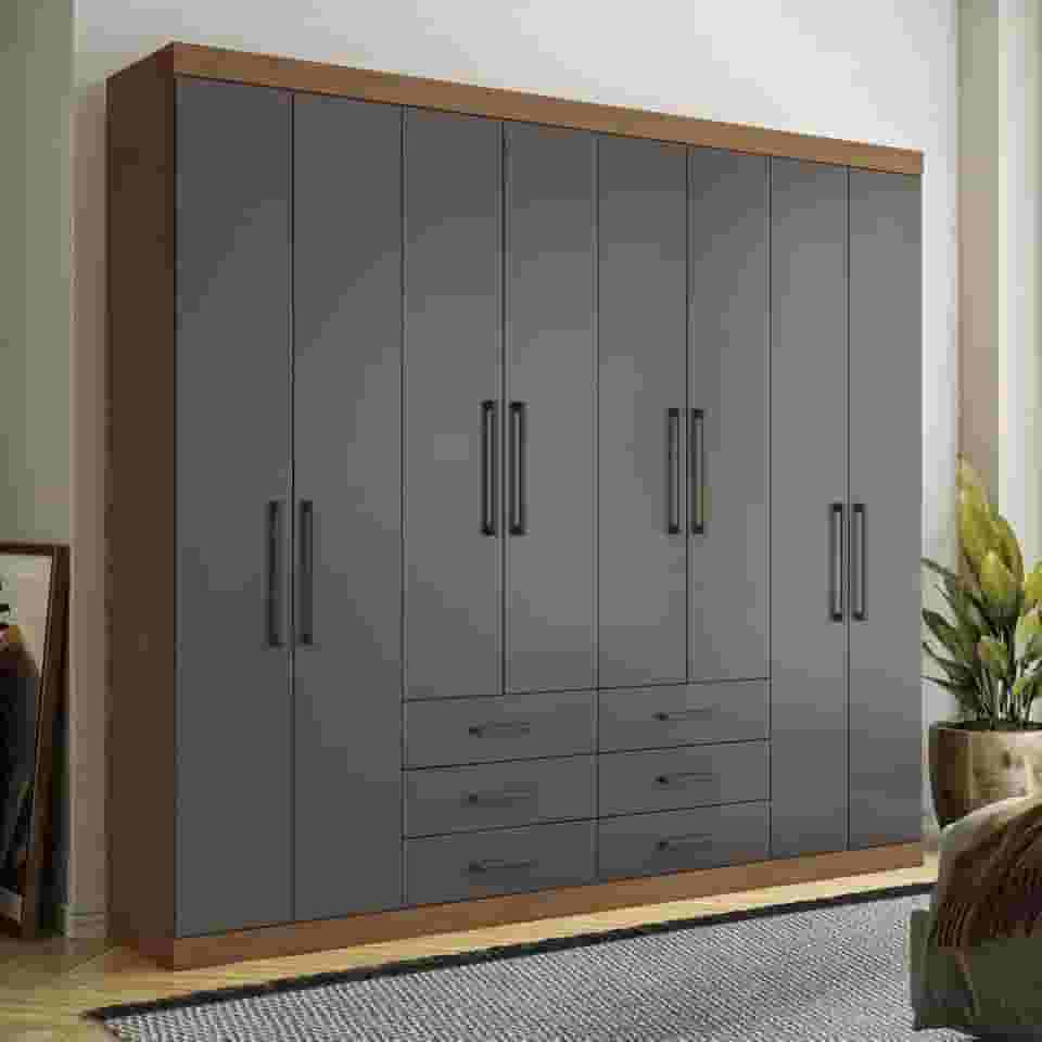 Guarda Roupa Casal 8 Portas 6 Gavetas Master Santos Andirá Jatobá/grafite