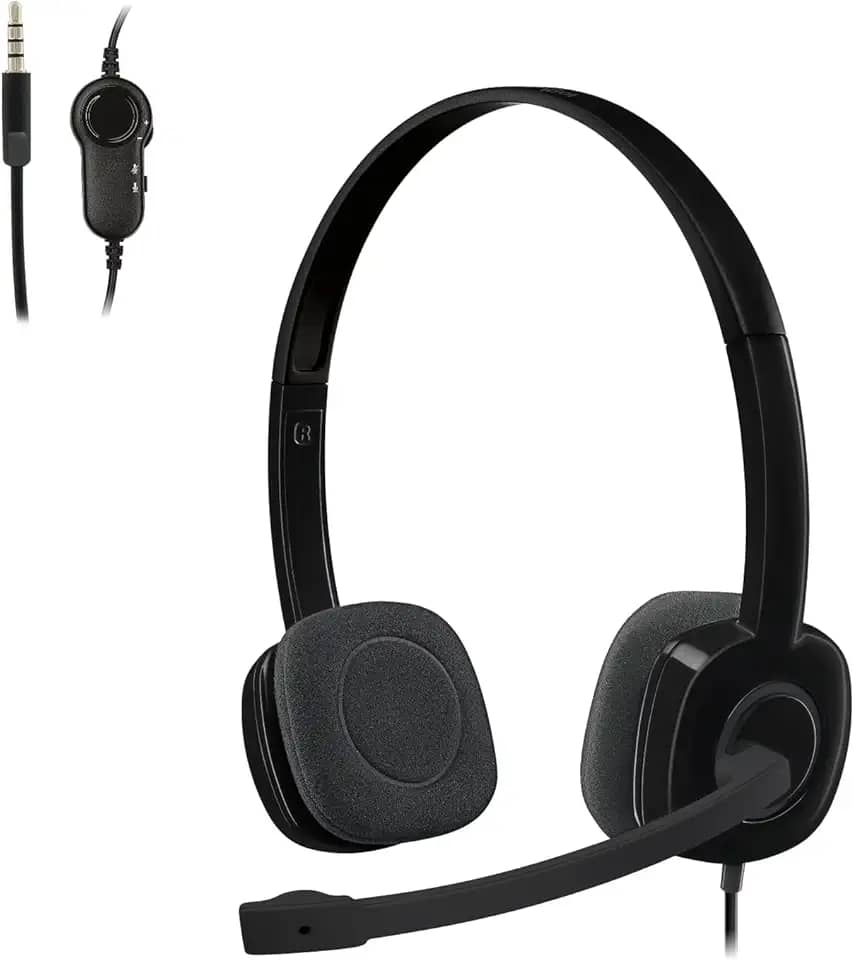 Headset com fio Logitech H151 com Microfone com Redução de Ruído e Conexão 3,5mm