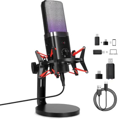 Microfone Gamer para Podcast com conexão USB sem fio, Microfone Dinâmico USB/XLR, 48KHZ, SNR≥95dB para Streaming/Podcasting/Gravação