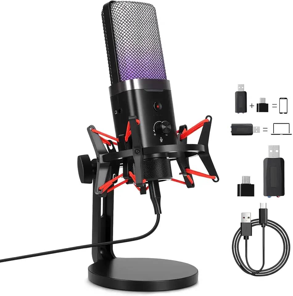 Microfone Gamer para Podcast com conexão USB sem fio, Microfone Dinâmico USB/XLR, 48KHZ, SNR≥95dB para Streaming/Podcasting/Gravação