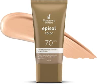 MANTECORP - Protetor Solar Facial Episol Color FPS 70 - Efeito Base, Alta Proteção UVA e UVB, Toque Seco, Rápida Absorção - Tom 2 Claro - 40ml