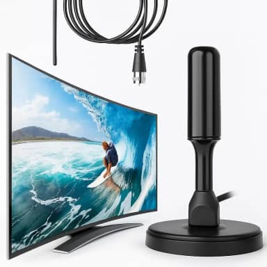Antena Digital TV Interna Externa Amplificada HDTV 4K UHF | VHF | FM, Resistente A Água, Compatível Com Samsung, LG, Philco, APC, Philips, Smart TV, Led, LCD, 3D, Cabo 5 Metros, Com Imã - Premium