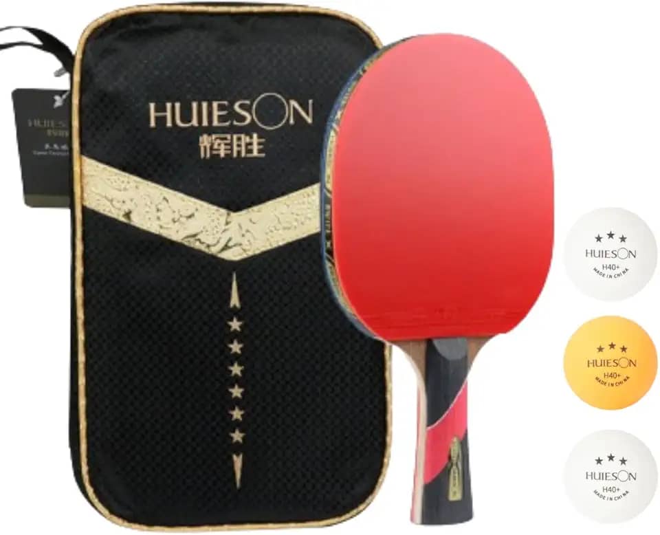 Raquete Clássica Com Carbono Huieson 6 Estrelas Tênis de Mesa Ping Pong Profissional + Raqueteira Capa + 3 Bolas 3 Estrelas