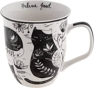 Karma Presentes 473 ml Caneca Boho Preta e Branca Gato - Caneca de Café e Chá Bonita - Canecas de Café de Cerâmica para Mulheres e Homens