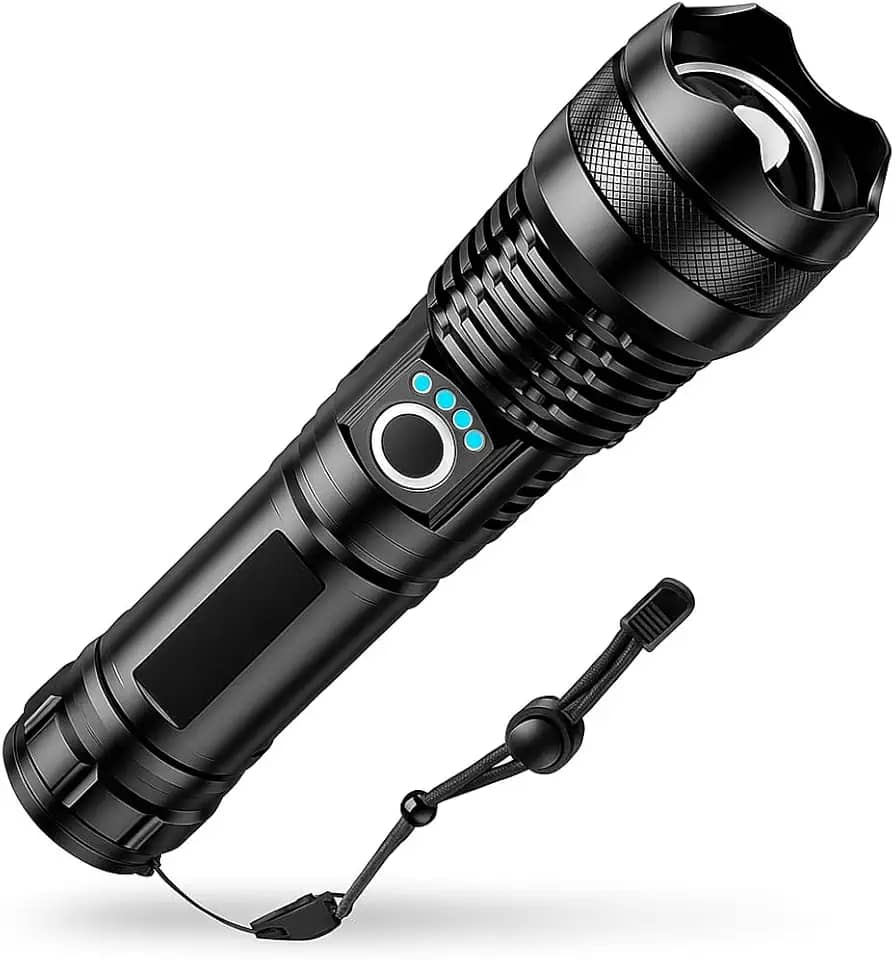 Lanterna Tática T9 LED P50 Recarregável USB – Super Potente com Zoom Ajustável para Trilhas, Vigilância, Acampamento e Caça Linha Premium