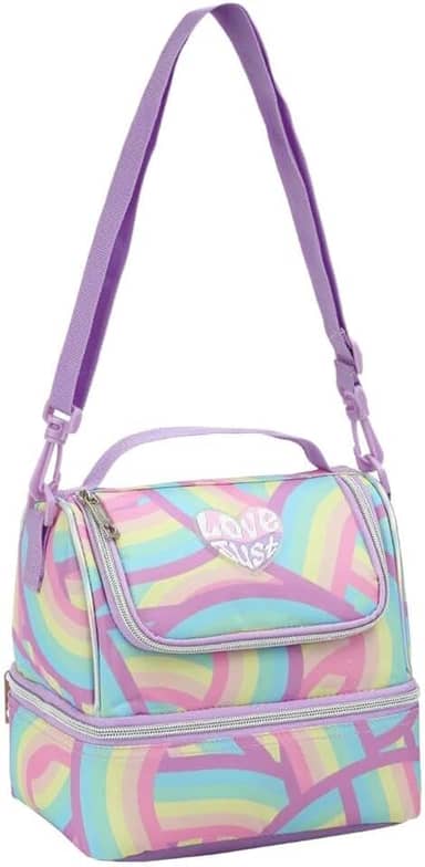 Lancheira Térmica Infantil Duplo Compartimento, Estampa Colorida, Alça Ajustável, Escolar para Passeio Viagem (Lancheira Térmica Arco-íris)