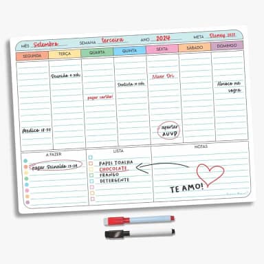 Super Lousa Planner Quadro de Aviso Magnético Para Geladeira Com 2 Canetas Com Ímã - Recados Anotações Lembrete Decoração Agenda