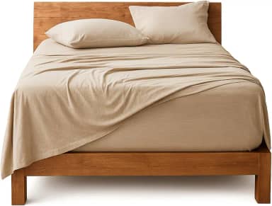 Decolab Jogo de Lençol Malha 100% Algodão Extra Macio - Roupa De Cama Antiácaro, Inclui Lençol Com Elástico (Forro) E Fronhas (Bege, Queen Completo)