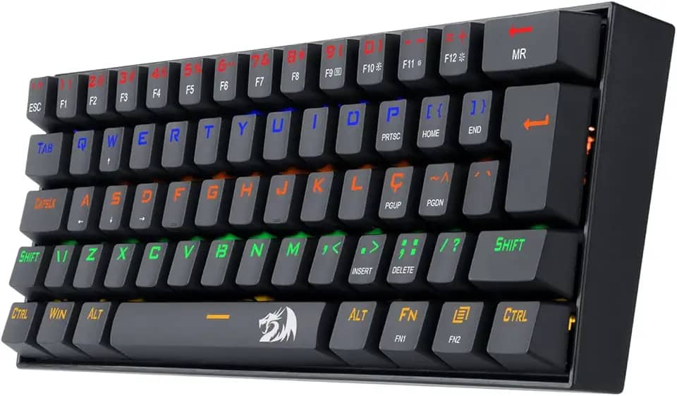 Teclado Mecânico Gamer Redragon Lakshmi Rainbow Preto, Switch Azul, ABNT2 - K606R (PT-BLUE)