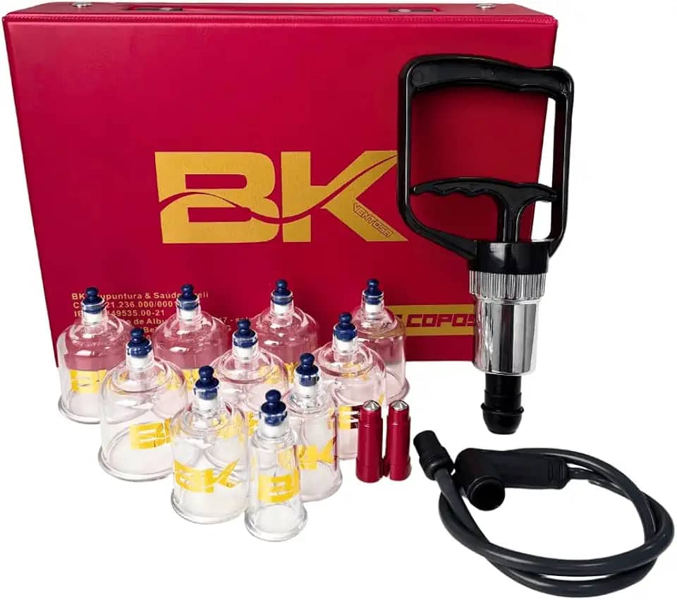 KIT Ventosaterapia 10 Copos com Pistola de Sucção BK PLUS - Conjunto Completo para Ventosaterapia