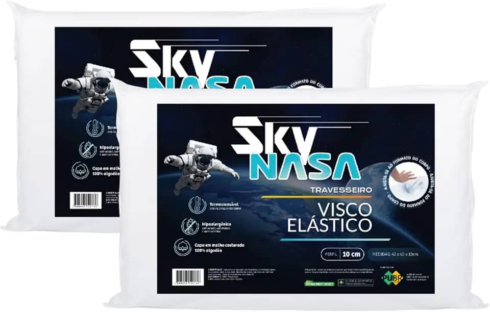 Nap Kit 2 peças Travesseiro Nasa Sky Viscoelástico Altura 10cm Visco D40 Premium Capa 100% algodão para fronhas 50x70cm - Branco
