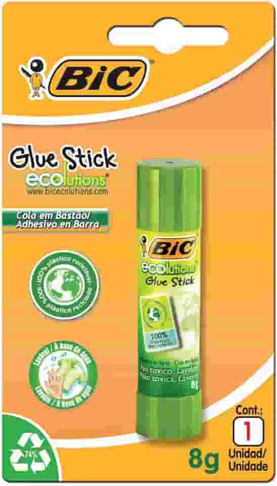 Cola Bastão 8g, BIC ECOlutions Glue Stick, 886640, Transparente, Plástico 100% Reciclado, Não tóxico e seguro para crianças