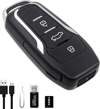 Chave de carro de câmera espiã de 64 GB, 360 minutos de vida útil da bateria, mini câmera oculta com câmera oculta pequena com HD 1080P, câmeras ocultas de vigilância e segurança
