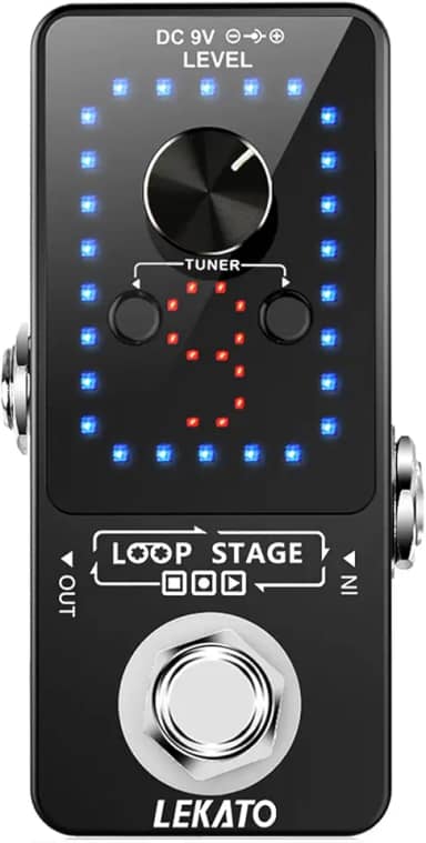 LEKATO Pedal de efeito de guitarra, looper pedal, afinador, função loop, estação de loop, 9 voltas, 40 minutos de tempo de gravação com cabo USB para baixo elétrico