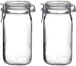 2 Potes hermético grande 1,5 Litro (1500ml) Fido Rocco Bormioli de vidro transparente com tampa para armazenamento de alimentos