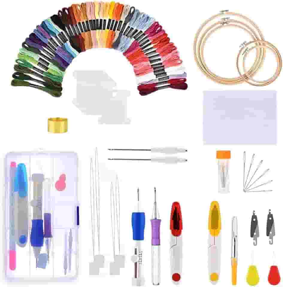 Kit Ponto Russo Completo Alto Relevo + Agulhas Para Bordado + 5 Bastidores + Linhas 50 Cores