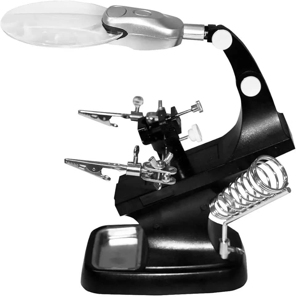 Lupa Mesa Solda 2 Leds 3X 4.5X Bancada Garras Suporte Usb Preto