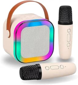 Karaoke Infantil Portátil LED Bluetooth Com 2 Microfones Sem Fio