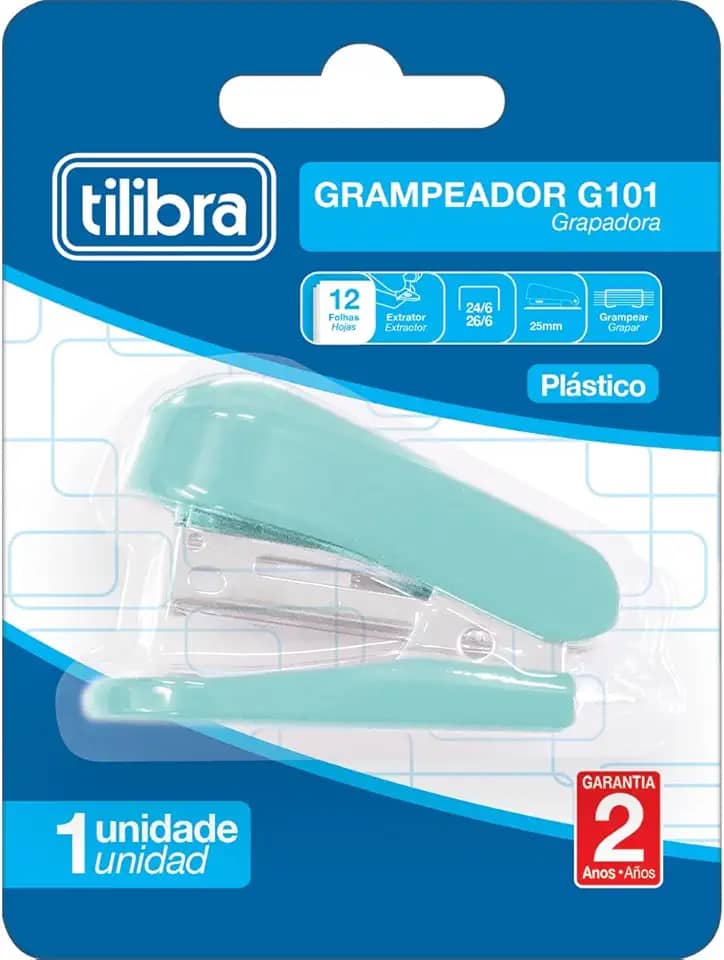 Tilibra - Grampeador 12 Folhas Mini com Extrator Aqua, G101, Multicor