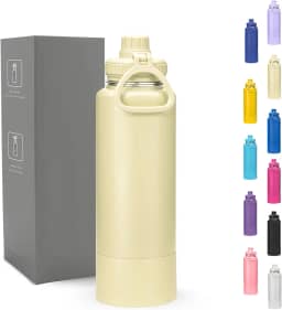 Garrafa Térmica 800ml - Duplamente Isolada a Vácuo, Aço Inox 304, Base Emborrachada Anti Derrapante, Bebidas Geladas por 24 Horas e Quentes por 12 Horas, (Creamy)