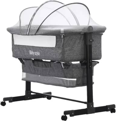 Berço Infantil Portátil Moisés Co-Sleeper Bed Balanço Acoplado Cama com Mosquiteiro para Bebê Recém-Nascido Viagem 10kg (Cinza Claro)