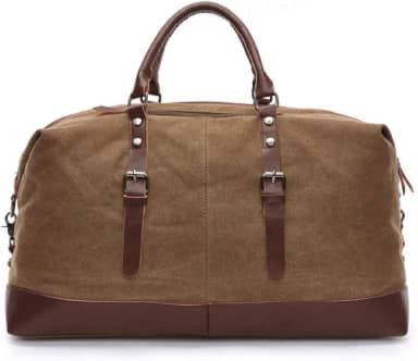 Mala De Viagem Masculina Executiva De Lona E Couro Compartimento Para Notebook Grande E Resistente - ZAFIN (Marrom)