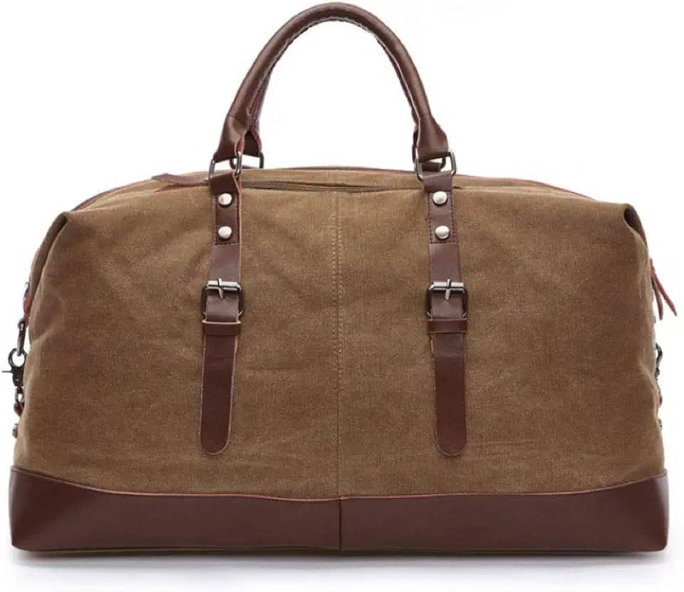 Mala De Viagem Masculina Executiva De Lona E Couro Compartimento Para Notebook Grande E Resistente - ZAFIN (Marrom)