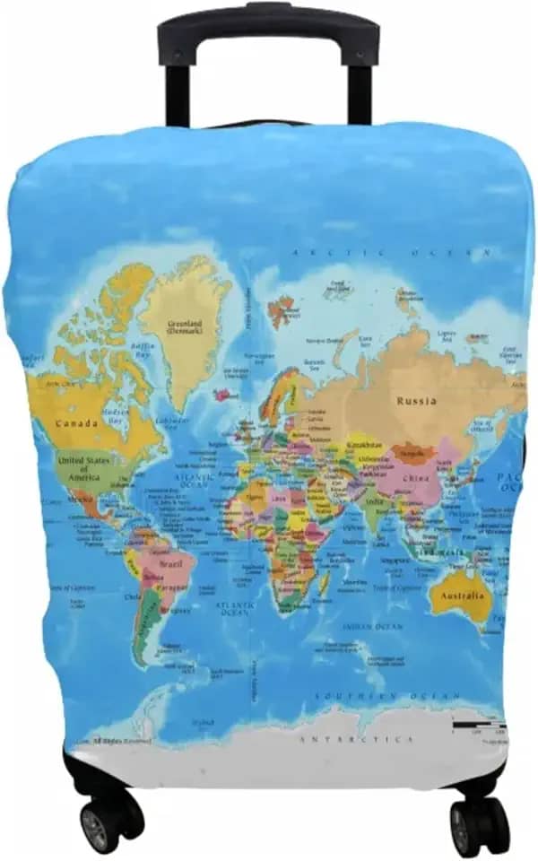 Capa Protetora de Mala Viagem Mapa Mundi Oceano Atlântico Personalizada Elástica Premium (P-M-G) (G- 16 A 23 KG)