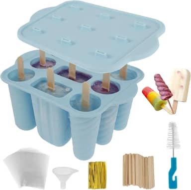 9 formas caseiras de silicone para picolé, máquina de picolé de gelo congelado com 3 formas de moldes para picolé reutilizável de 85 g para purê de suco e molho de maçã (azul)