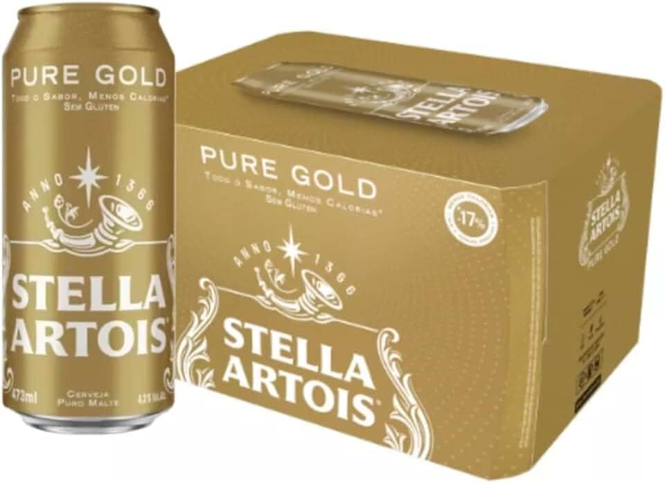 Pack Cerveja Stella Artois Pure Gold Sem Glúten, Lata, 473ml, Caixa 12 unidades
