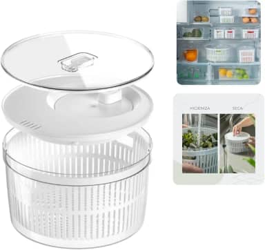 CONJUNTO SECADOR E ORGANIZADOR DE SALADA LEGUMES VERDURAS | 5,5 LITROS COM CESTO | BRANCO COM ESCORREDOR