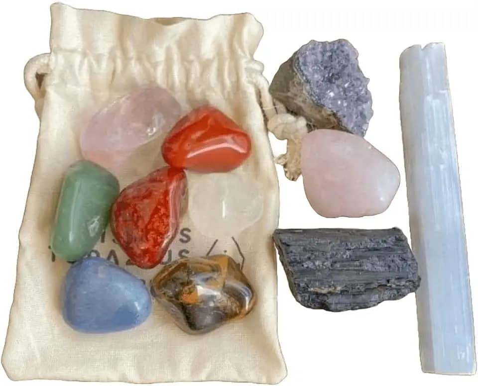 Kit 12 Cristais Essenciais para o Dia a Dia | Chakras, Pedras Naturais, Brutas e Roladas | Para Equilíbrio Energético, Proteção, Bem-estar e Harmonização das Energias Pessoais e Ambientais