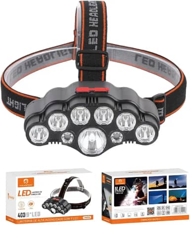 Lanterna de Cabeça LED, Recarregável USB, Luz Potente Tripla, Botão 4 Modos de Iluminação, Ajustável Para Corridas Ciclismo, Acampamento, Trilha, Mecânica Pesca, Trabalhos Noturnos - Leve e Não Cai