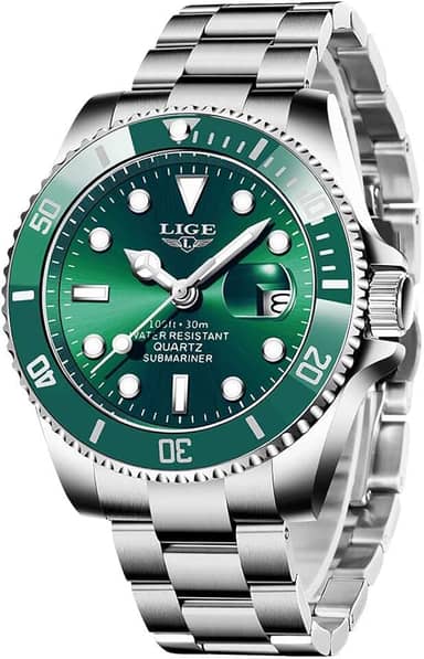 Relógios masculinos modernos de aço inoxidável para homens esportes à prova d'água relógios de luxo marca LIGE relógio de pulso casual azul relógio de data.., Verde, 8.07