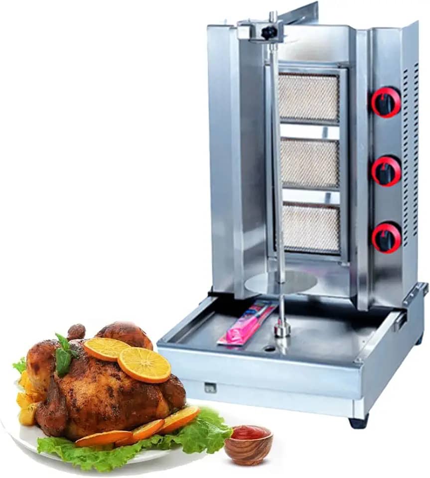 Máquina de assar vertical de aço inoxidável, cozinha a gás Kebab de bancada, máquina de assar assador rotativo com tubos de aquecimento eficientes para Shawarma, assador de frango, carne de TAC