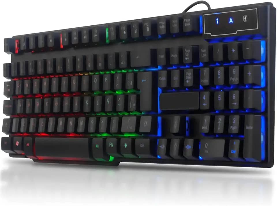 Teclado Semi Mecanico Gamer para PC, PS4, Computador, Notebook com Led Iluminado Rainbow Backlight USB