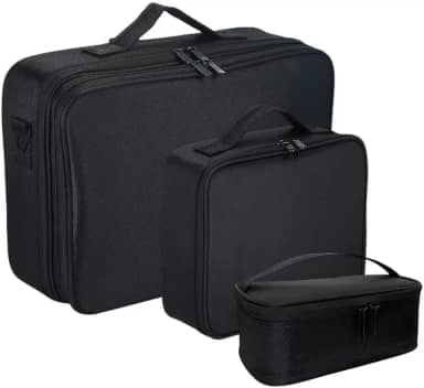 Kit 3 Maleta de Maquiagem Profissional Grande, Média e Pequena Preta com Divisórias BL-1110K
