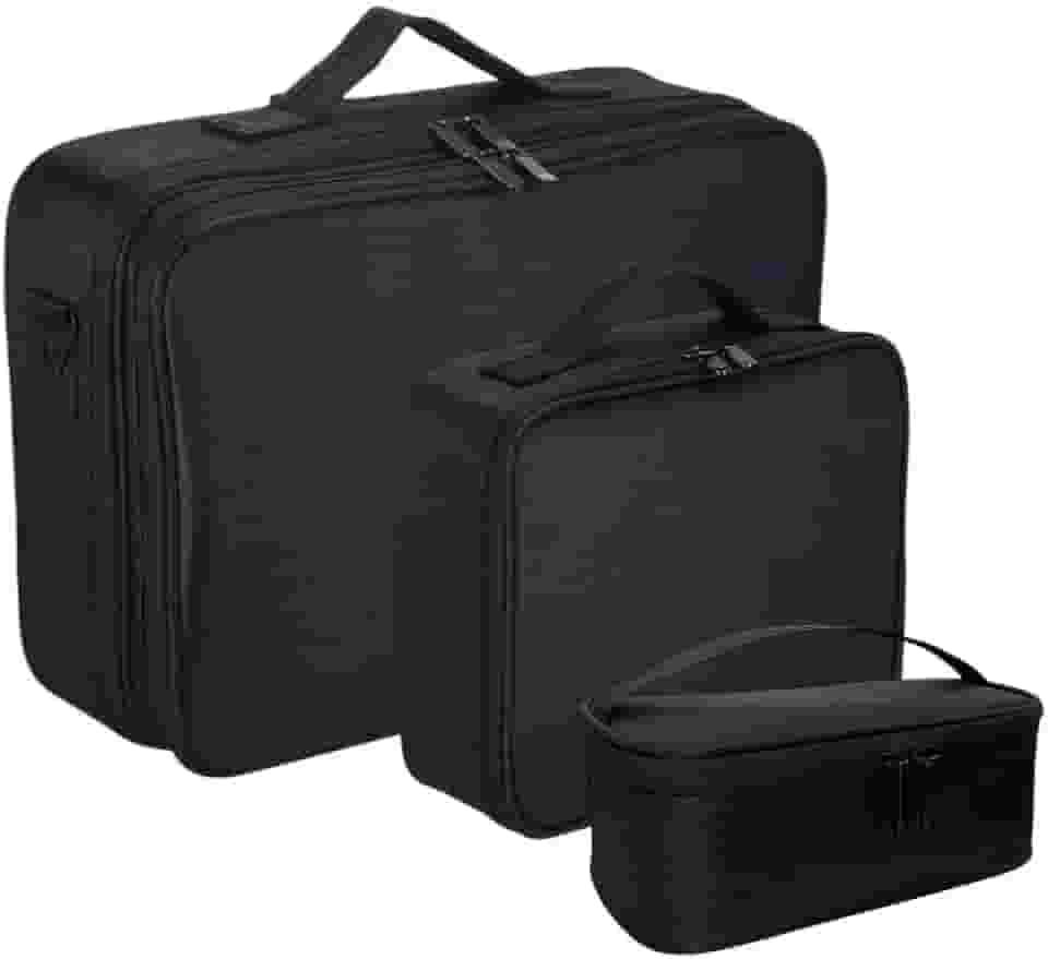 Kit 3 Maleta de Maquiagem Profissional Grande, Média e Pequena Preta com Divisórias BL-1110K