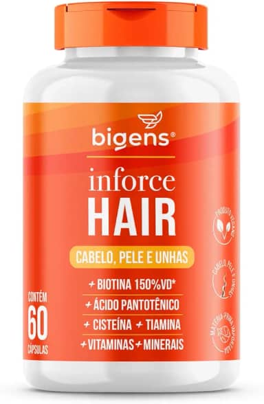 Inforce Hair, multivitaminico para cabelo, pele e unhas, Biotina, Ácido pantotênico, Cisteína, Tiamina, 60 cápsulas, Biogens